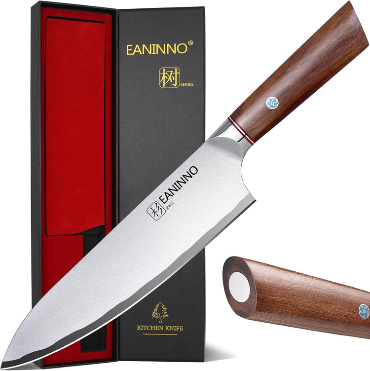 Chef Knife Japanese 8 inch Kitchen Knife, Professional High Carbon Steel 10Cr15Mov Forged Sharp Cutting Chefs Knifes for Meat Vegetable with Bubinga Handle