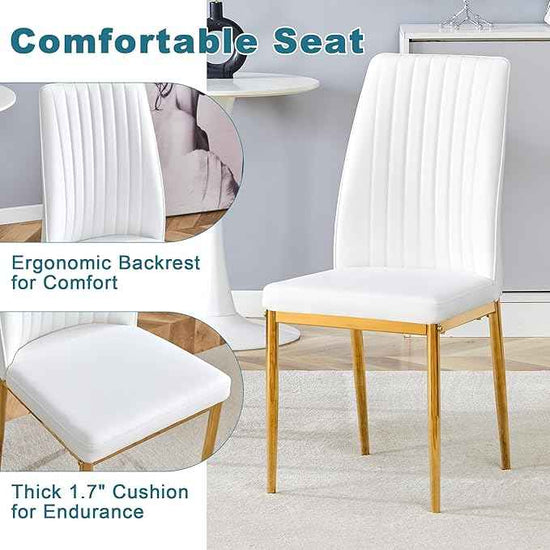 White Dining Chairs Set of 8 Leather Modern Kitchen Chairs with Metal Legs Armless Upholstered Chair for Dinner Room, Office, Waiting Room(Set of 8, White Golden Chair)
