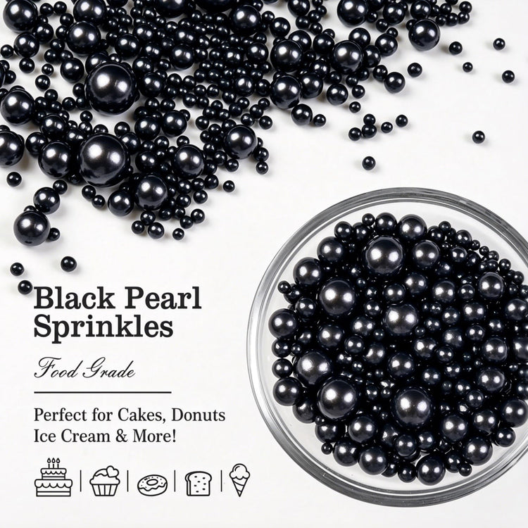 Edible Black Pearl Sprinkles for Cake Decorating (5.29 Ounce)