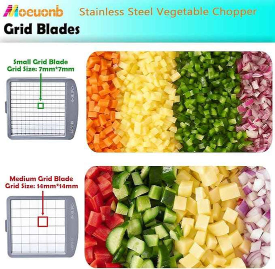 All-in-1 Vegetable Chopper with 8 Blades - Mandoline Slicer-Pro Food Chopper with Container - Veggie Salad Onion Chopper - Potato Dicer French Fry Cutter - Cheese Grater - Stainless Steel material