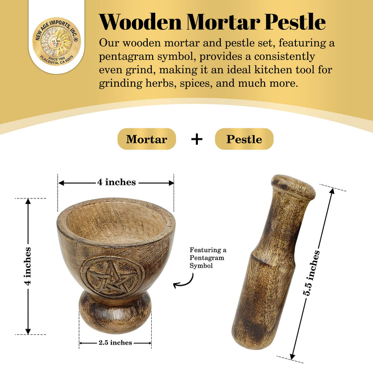Pentagram Design Wooden Mortar & Pestle Set