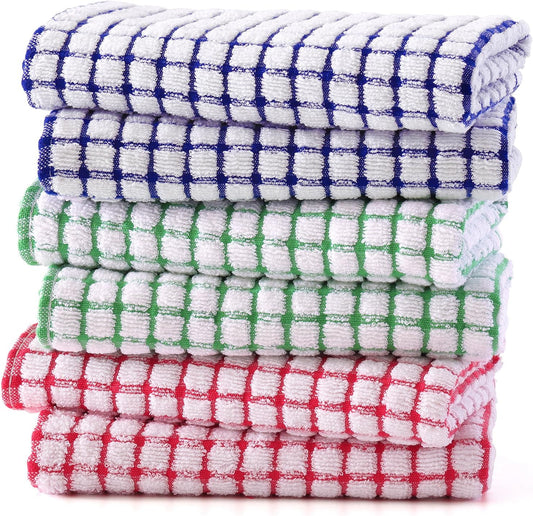 Kitinjoy Cotton 6 Pack Terry Kitchen Towels, 16 x 25 Inches Super Soft and Absorbent Dish Towels, Quick Drying Hand Towels for Kitchen Drying, Multiple Colour - Nestoria