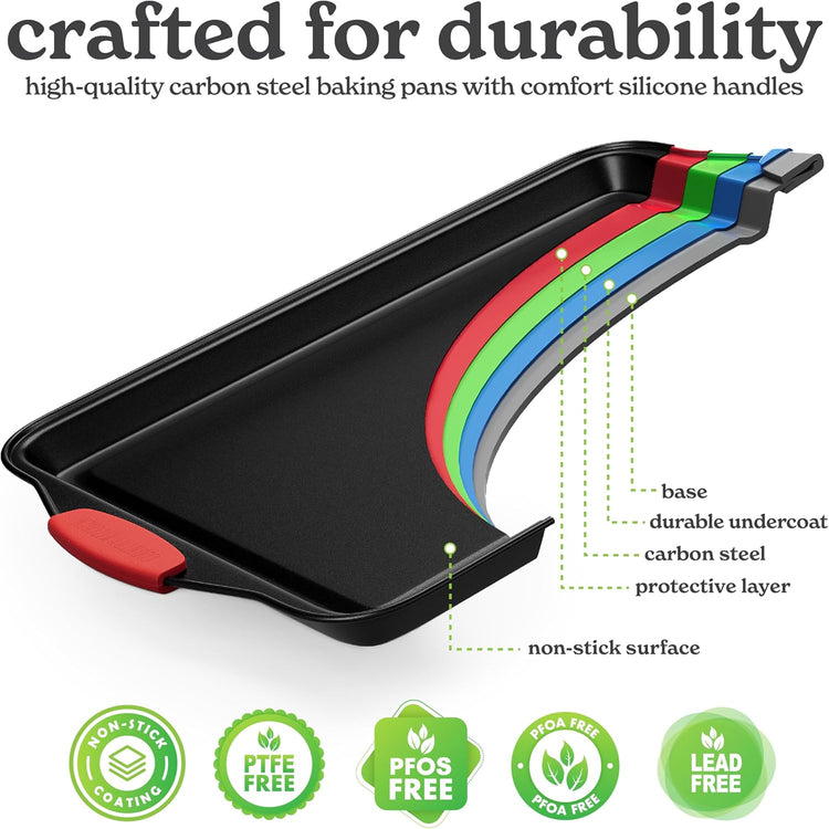 Country Kitchen Nonstick Stackable Bakeware Set - Heavy Duty, Durable, Easy Release Baking Set, Red, 4 Pcs