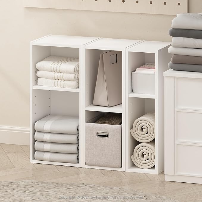 Furinno Reed 2-Tier Closet Organizers and Storage, Closet Organizer, Open Shelf Closet Storage, for Wardrobe, Bedroom, Living Room, 8-Inch Width, White