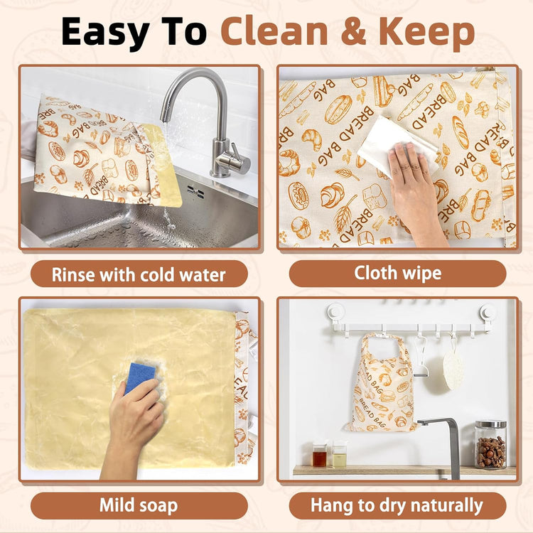 2 Pack Beeswax Bread Bags - Large Reusable Cotton Linen Food Storage Covers for Sourdough & Homemade Bread, Waxed Bags Keep Bread Fresh, Proofing Bag Freezer-Safe, Easy Clean