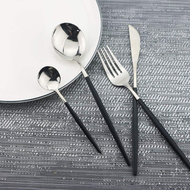 JASHII Black Silver Silverware Set, 20-Piece Stainless Steel Satin Finish Flatware, Kitchen Utensils, Mirror Polished Tableware Cutlery for Home and Restaurant, Dishwasher Safe