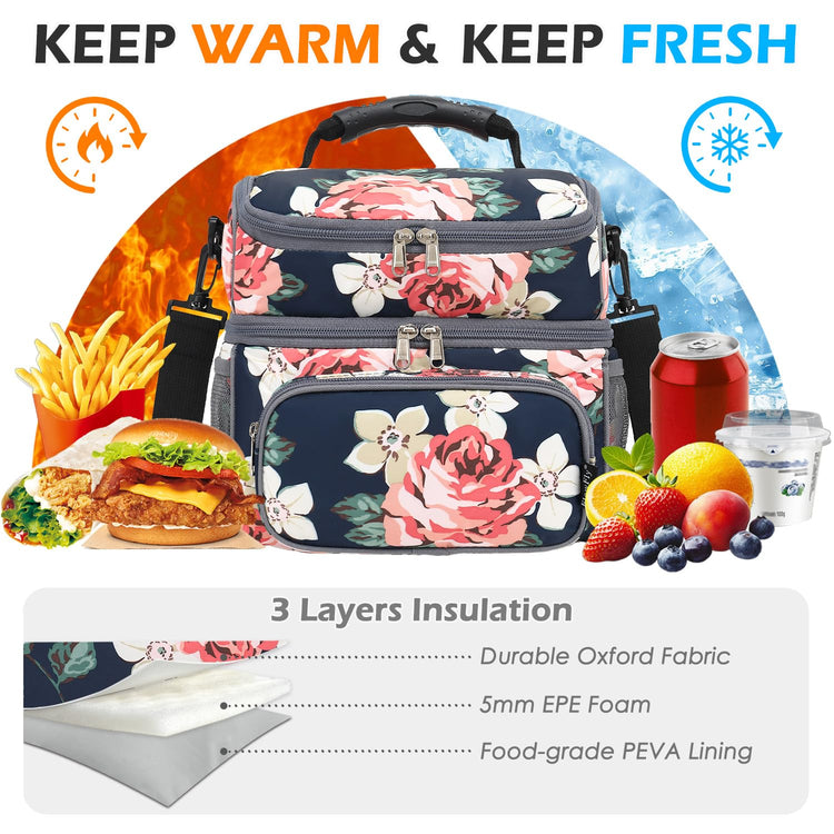 Double Layer Cooler Insulated Lunch Bag Adult Lunch Box Large Tote Bag for Men