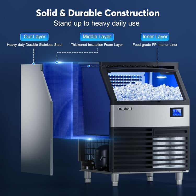 Commercial Ice Maker Machine 320LBS/24H, 26’’ Under Counter Ice Machine with SECOP Compressor/80LBS Storage Bin/Self Cleaning, Freestanding Ice Maker for Restaurants/Bars, ETL Approved
