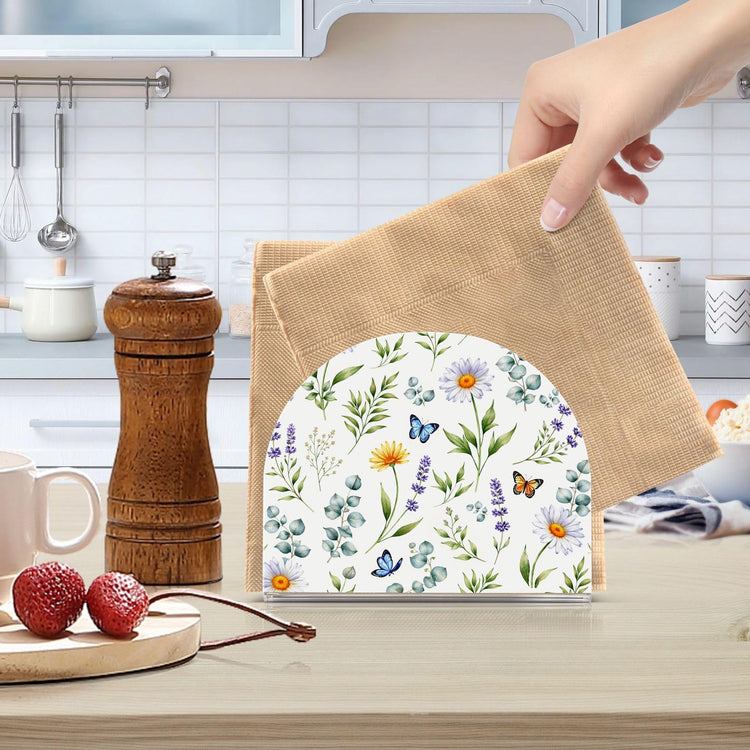 Wildflowers Butterflies Botanical Napkin Holder for Table Paper Napkins Holder Acrylic Tissue Dispenser Kitchen Dining Room Bathroom Party Car Decor