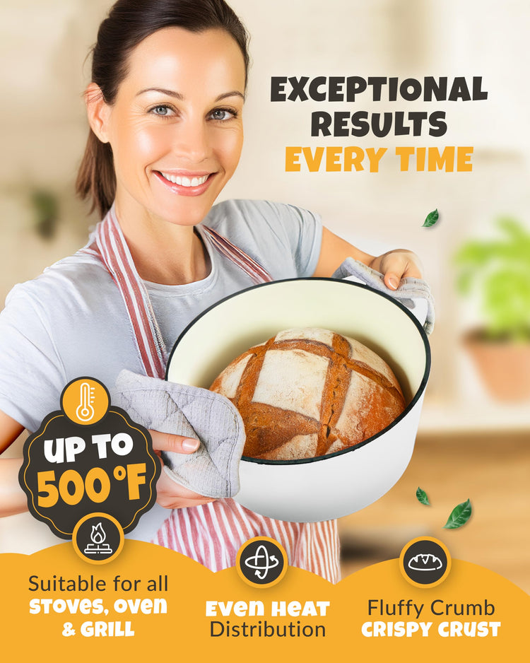 5 QT Enameled Bread Baking Pan with Lid for Artisan Sourdough Set