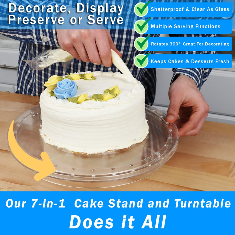 7in1 Rotating Multifunctional Acrylic Cake Stand with Lid & Cake Turntable