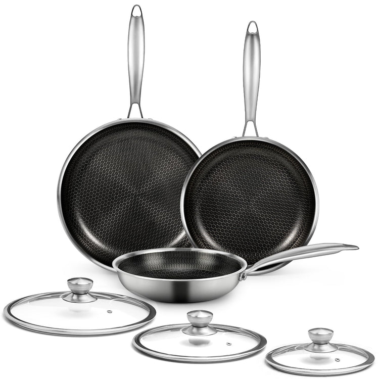 6 Pieces Stainless Steel Frying Pan Set with Lids (6 Count)