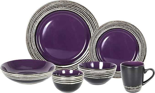 48 Piece Dinnerware Set, Ceramic Plates and Bowls Sets for 8, Microwave and Dishwasher Safe, Handcrafted Tree Bark Series Dish Set, Lavender/Purple