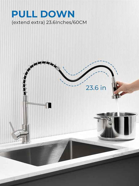 WEWE Kitchen Sink Faucet, Kitchen Faucets with Pull Down Sprayer Stainless Steel Single Handle Single Hole Brushed Nickel Commercial Industrial Spring Pull Out Laundry Farmhouse Kitchen Faucet
