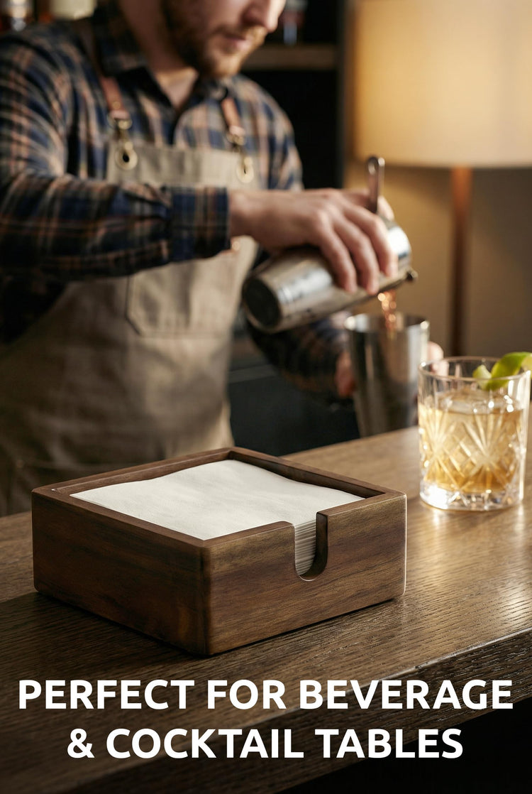 Acacia Wood Cocktail Napkin Holder 5.4 in