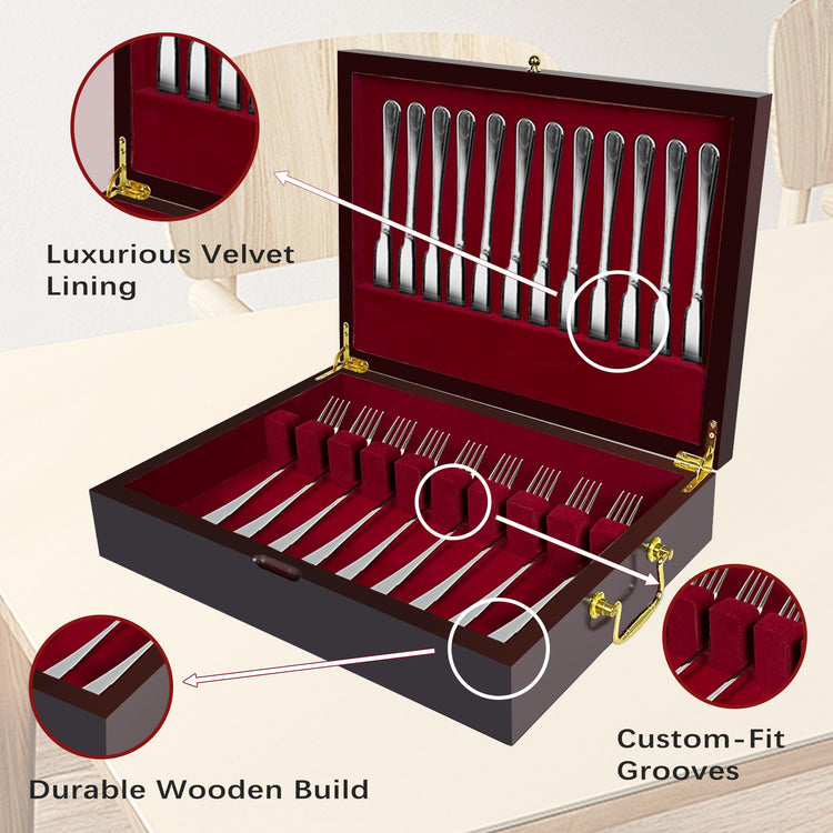 Silverware Storage Box Solid Wood with Lid