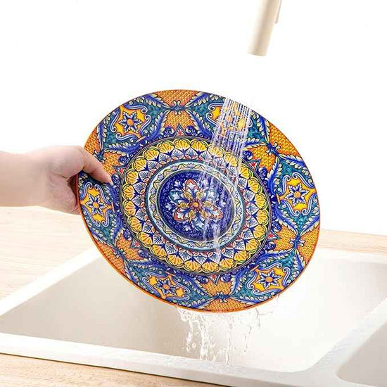 vancasso 18-Piece Dinnerware Sets,Ceramic Plates and Bowls Sets Service for 6, Bohemian Style Porcelain Dishes Set for 6, Microwave and Dishwasher Safe, Scratch Resistant,Non Toxic, Series KRVI
