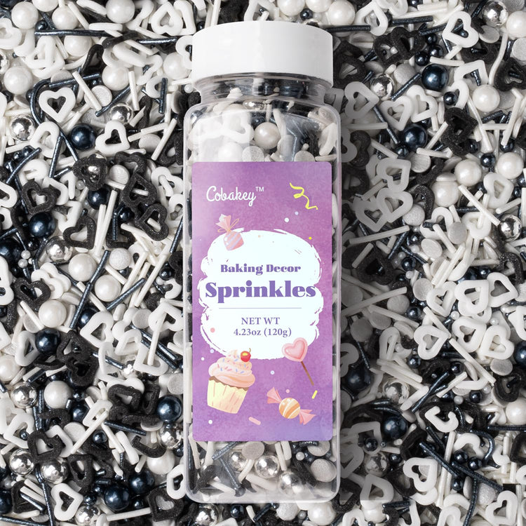 Black and White Heart Sprinkles for Cake Decorating 4.23ounce (4.23 Ounce)