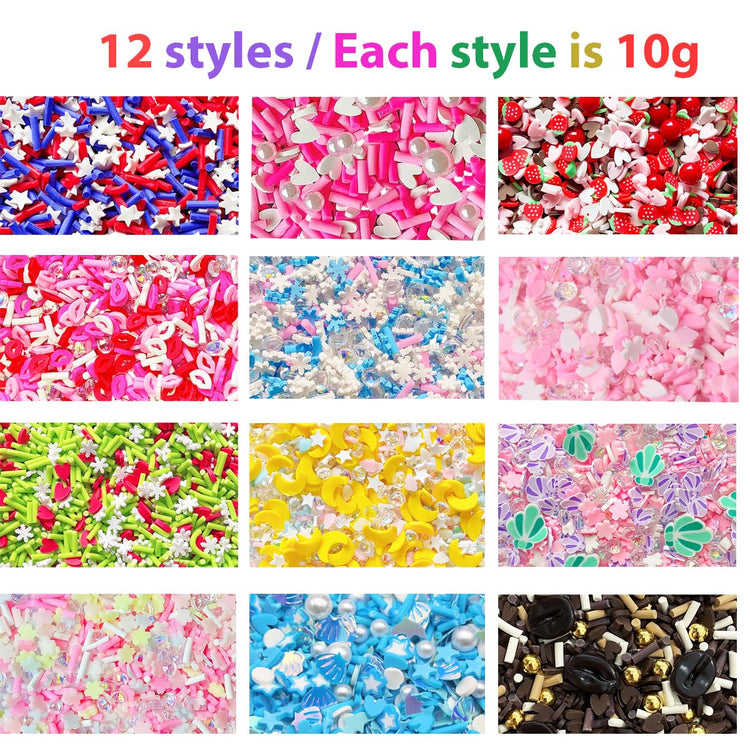 120G Fake Sprinkles Resin Sprinkles Fake Candy Sprinkles Clay Sprinkles Polymer Sprinkles Polymer Clay Slices for Nail Art DIY Crafts Cake Phone Case（Clay Slices+Sugar+Zuan+12C (4.2329 Ounce)