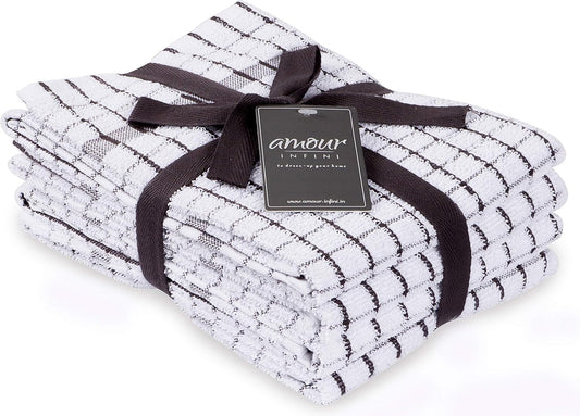 AMOUR INFINI Kitchen Towels Set of 4 - Highly Absorbent, Super Soft Terry Cotton 20x28 Inch Dish Towels with Hanging Loop - Hand & Tea Towels for Cleaning & Drying Dishes (D.Grey) - Nestoria