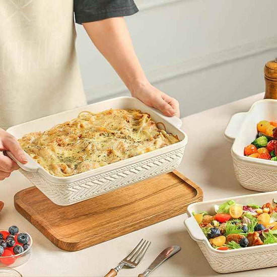 Casserole Dishes for Oven, Ceramic Baking Dishes Set of 3, Rectangular Lasagna Pans Casserole Dish Set for Baking, Cooking, Kitchen, Cake Dinner, Banquet (15.4''/12.3''/9.8'')