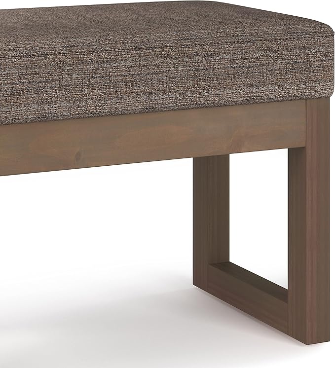 SIMPLIHOME Milltown Small Ottoman Bench - 27 inch Wide Upholstered Tweed Look Fabric Rectangle Footstool Ottoman in Mink Brown, Contemporary Bench for Bedroom with Cushioned Seat, Assembled