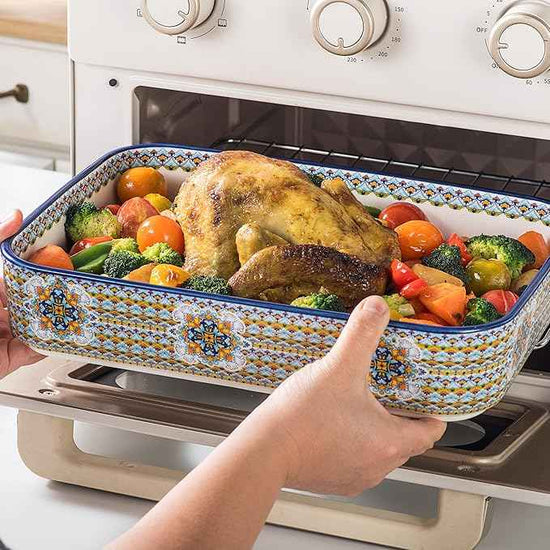 Casserole Dishes for Oven, Ceramic Baking Dishes Set of 3, Rectangular Lasagna Pans, Ceramic Bakeware Set for Baking, Roasting and Serving - Boho Style