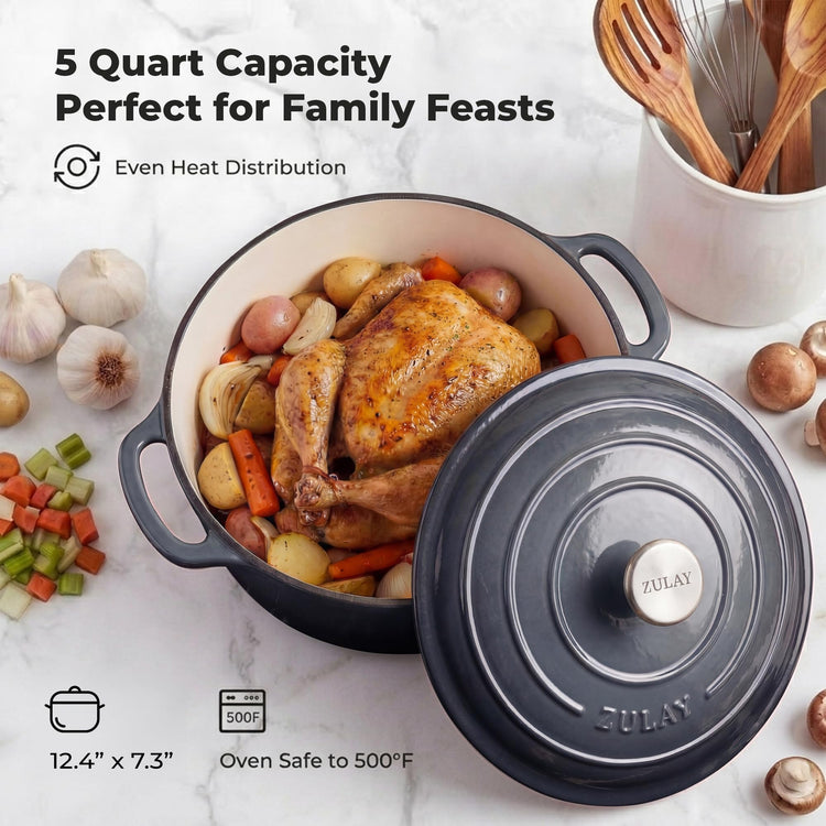 5 Quart Enameled Cast Iron Dutch Oven Pot with Lid