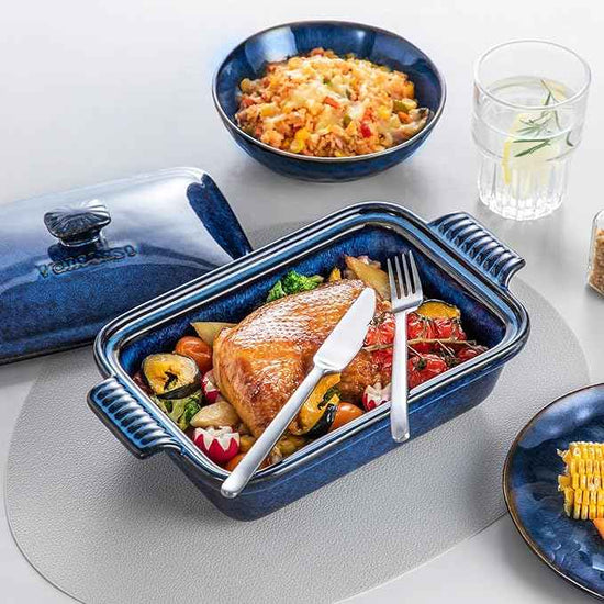 vancasso Starry Casserole Dish With Lid, 1.9 Quart Casserole Dish for Oven, 12x7 Baking Pan with Handles, Casserole Baking Dish Lasagna Pan with Lid, Microwave, Dishwasher Safe, Blue