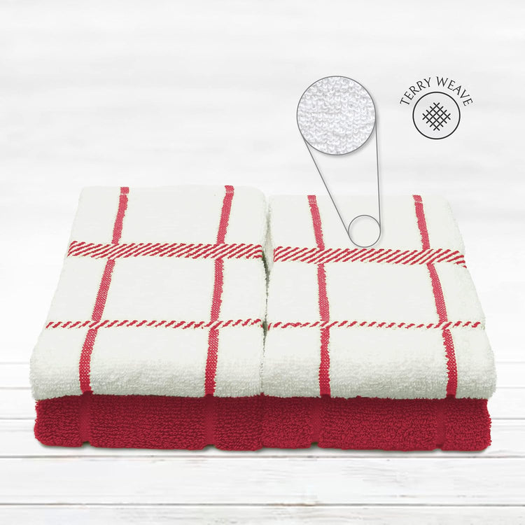 100% Cotton Terry Dish Cloth & Dish Towel (RED, Dish Towel - 4 Pack) - Nestoria