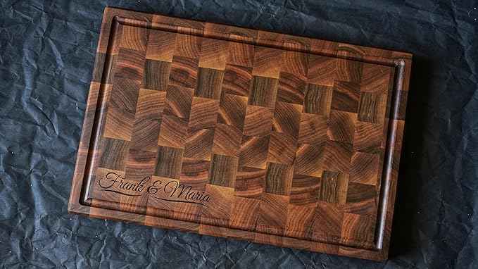 Personalized End Grain Walnut Cutting Board, GrainWoods Handcrafted Wood Kitchen Chopping Block (22x16x2 Inches)