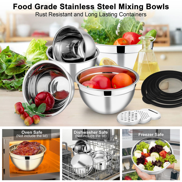 Mixing Bowls Stainless Steel Salad Mixing Bowl with Lid & Grater Set (5 Count)