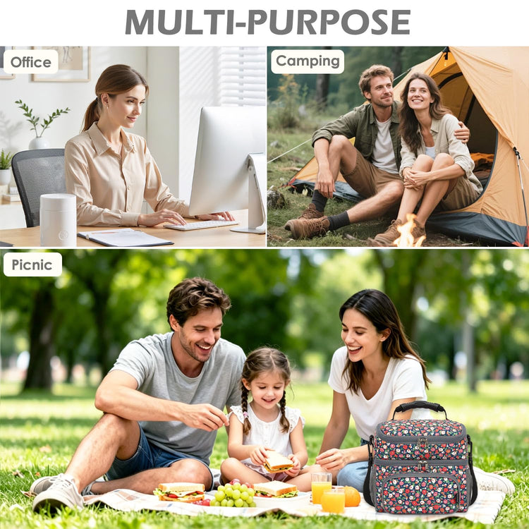 Double Layer Cooler Insulated Lunch Bag Adult Lunch Box Large Tote Bag for Men (2 Count)