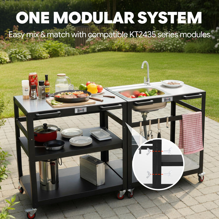 35" Movable Outdoor Grill Cart with Stainless Steel Sink & Faucet