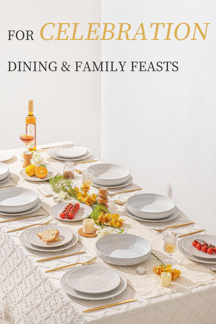 24 Piece Embossed Ceramic Dinnerware Set (24 Count)