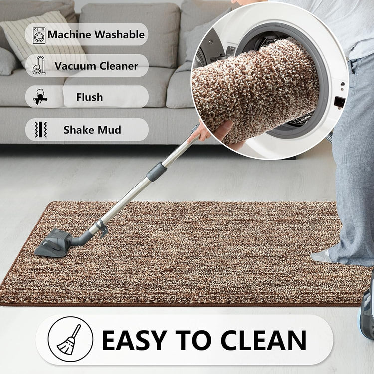 REFETONE Indoor Doormat, Front Door Mat 20"x32" Absorbent Rubber Backing Non Slip Door Mats, Washable Low-Profile Inside Floor Mat Door Rugs for Entryway, Resist Dirt Mud Mat for Dogs, Coffee/Brown