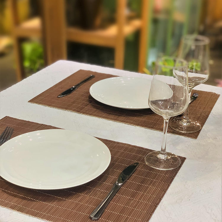 ANDSTAR Set of 12 Pcs Bamboo Placemats Natural Anti-Slip Bamboo Placemats Washable Heat-Resistant Table Mats for Dining Room and Kitchen(Chocolate)