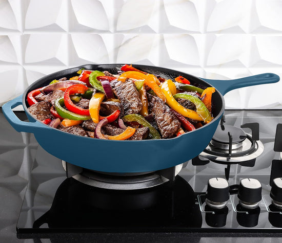 Utopia Kitchen Cast Iron Frying Pan 12 Inch, Cast Iron Chefs Pan, Pre Seasoned Skillet, Safe Grill Cookware for Indoor & Outdoor Use, Teal - Nestoria