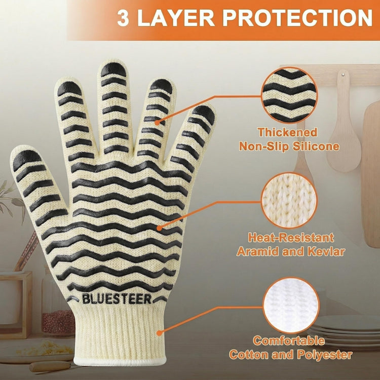 Oven Gloves 932°F Heat Resistant Oven Mitts with Fingers (9.6 Ounce)