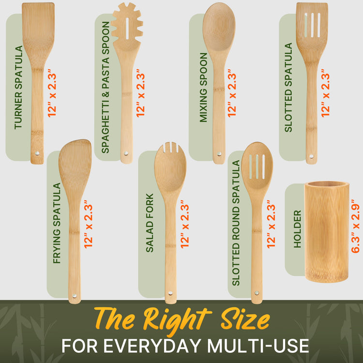 Bamboo Cooking Utensils Set 7 Pcs with Holder (8 Count)