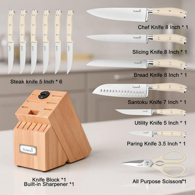 Upgraded Knife Set High Carbon Stainless Steel Ultra Sharp Blade Ergonomic Handle (15 Count)