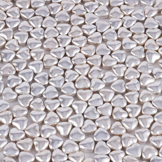 Kasvan Silver Heart Shapes Sprinkles - Edible Candy Pearls 100g/3.58 Oz, Mix Size, Baking Cake Decorations, Ice Cream Toppings and Cookie Decorating, Wedding Party Chirstmas Supplies (Silver)