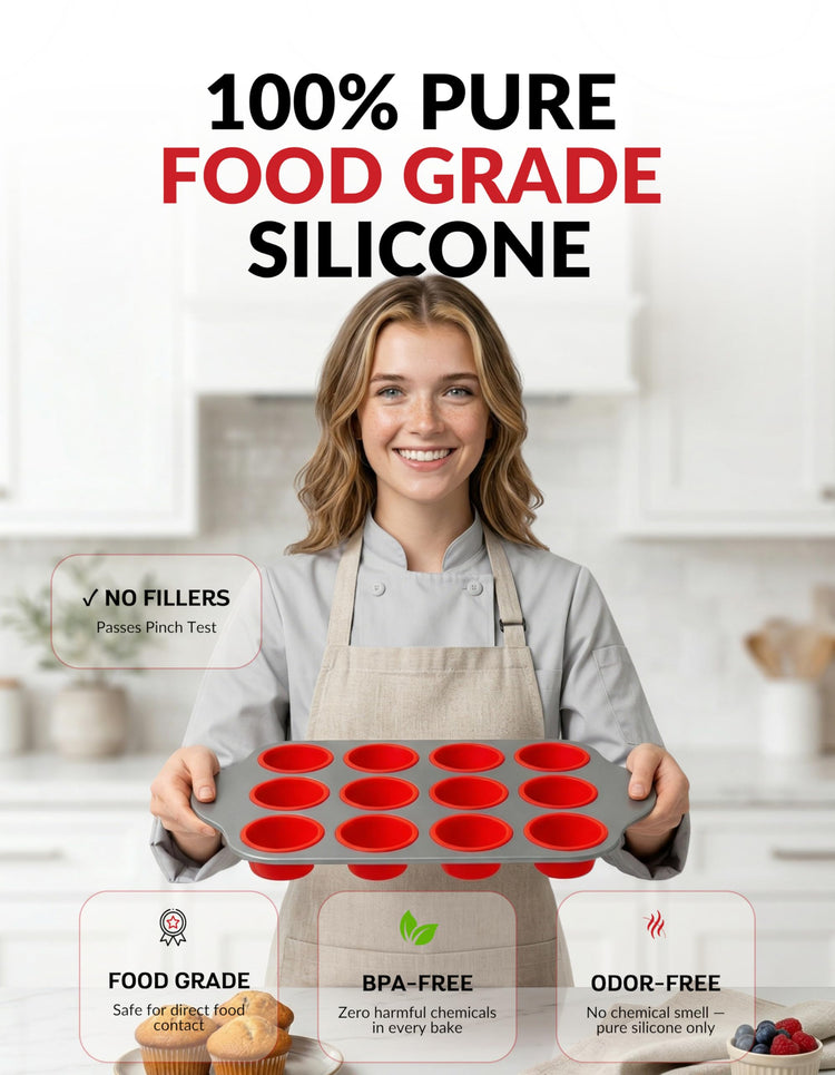 Non Stick 12 Cup Silicone Muffin Pan with Steel Frame