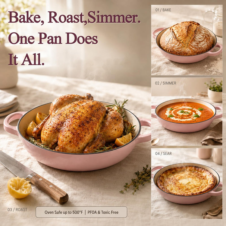 6QT Enameled Cast Iron Dutch Oven for Sourdough Bread Baking