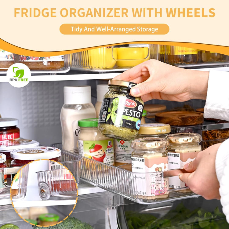 Refrigerator Organizers and Storage 2pcs Rolling Storage Bins Fridge Organizer BPA-Free Refrigerator Organizer for Deep Cabinet