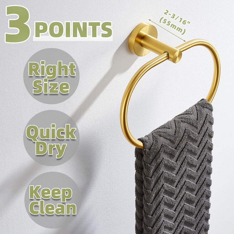 Brushed Gold Towel Ring for Bathroom Towel Storage