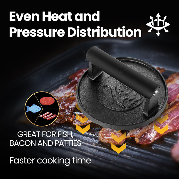 Cast Iron Smash Burger Press with Heat Resistant Handle