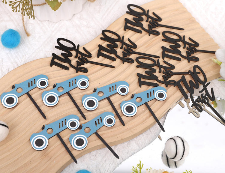 Wooden Two Fast Birthday Cupcake Topper