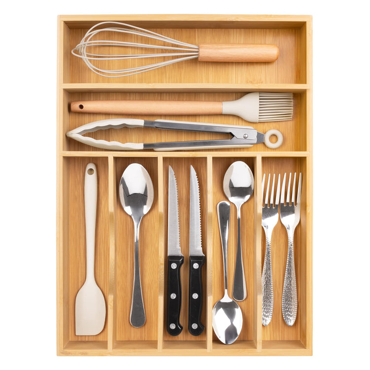Utensil Organizer 13'' Silverware Drawer Organizer Cutlery Kitchen Bamboo