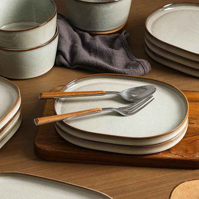 Stone Lain Cairo 24-Piece Dinnerware Set Stoneware, Plates and Bowls Set, Microwave and Dishwasher Safe, Includes Dinner and Salad Plates, Cereal Bowls, Dishes for 8, Grey